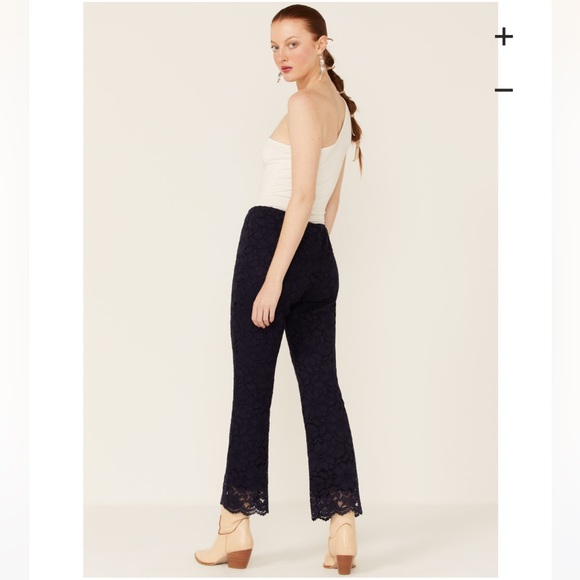 Free People Disco Wild Indigo Lace Flare Pant sz L - Picture 2 of 4